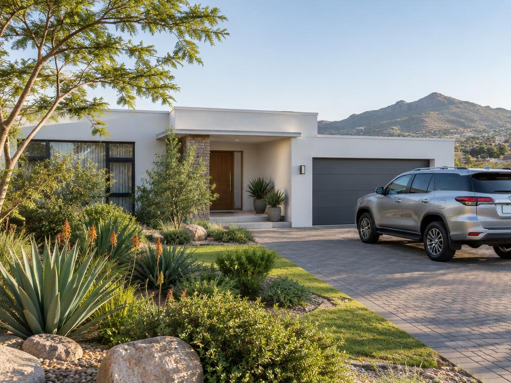 Illustrative home and vehicle in a Namibian setting